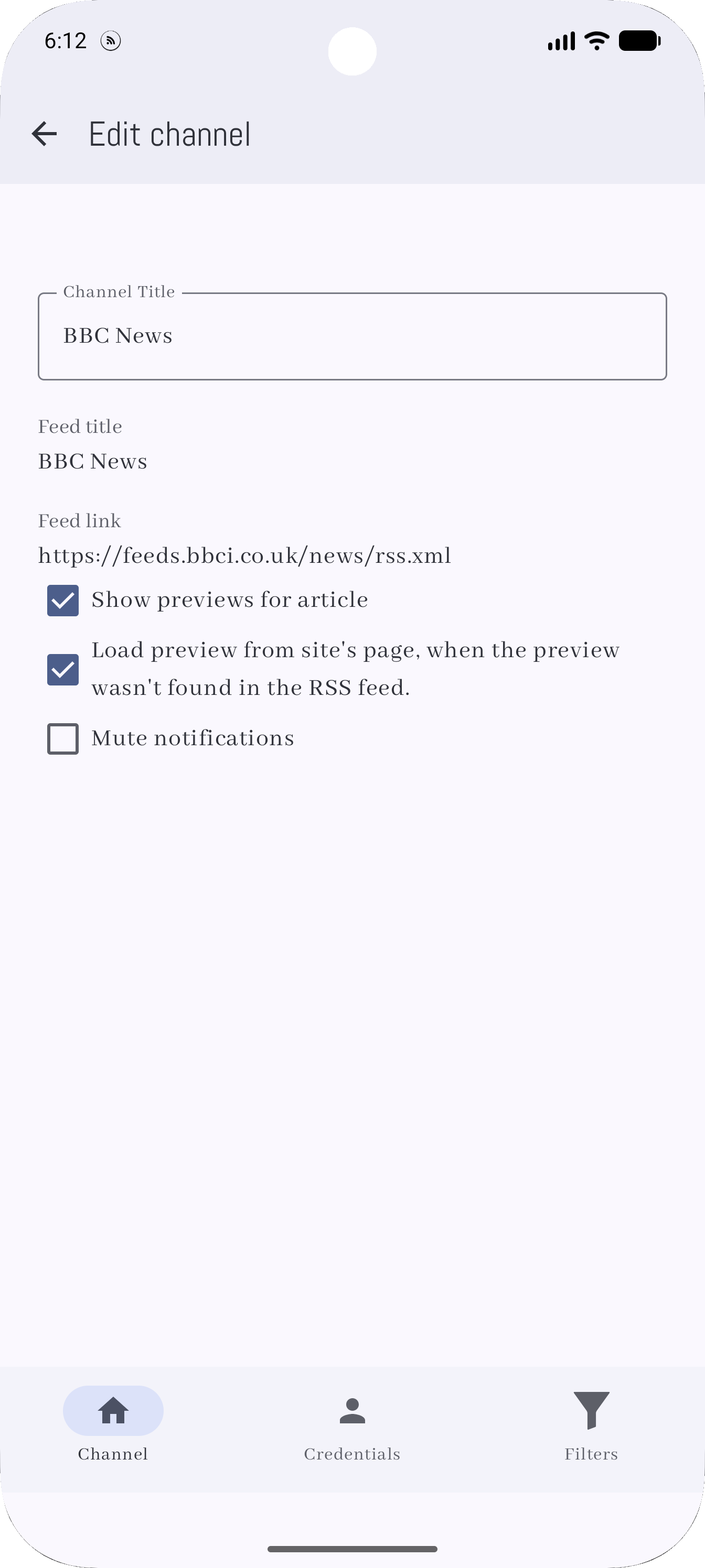 Channel and feed management in RSS Observer
